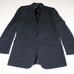 Bertolini Mens Suit Jacket Size 42 Long Black Wool Striped 42L Wool Blend Blazer